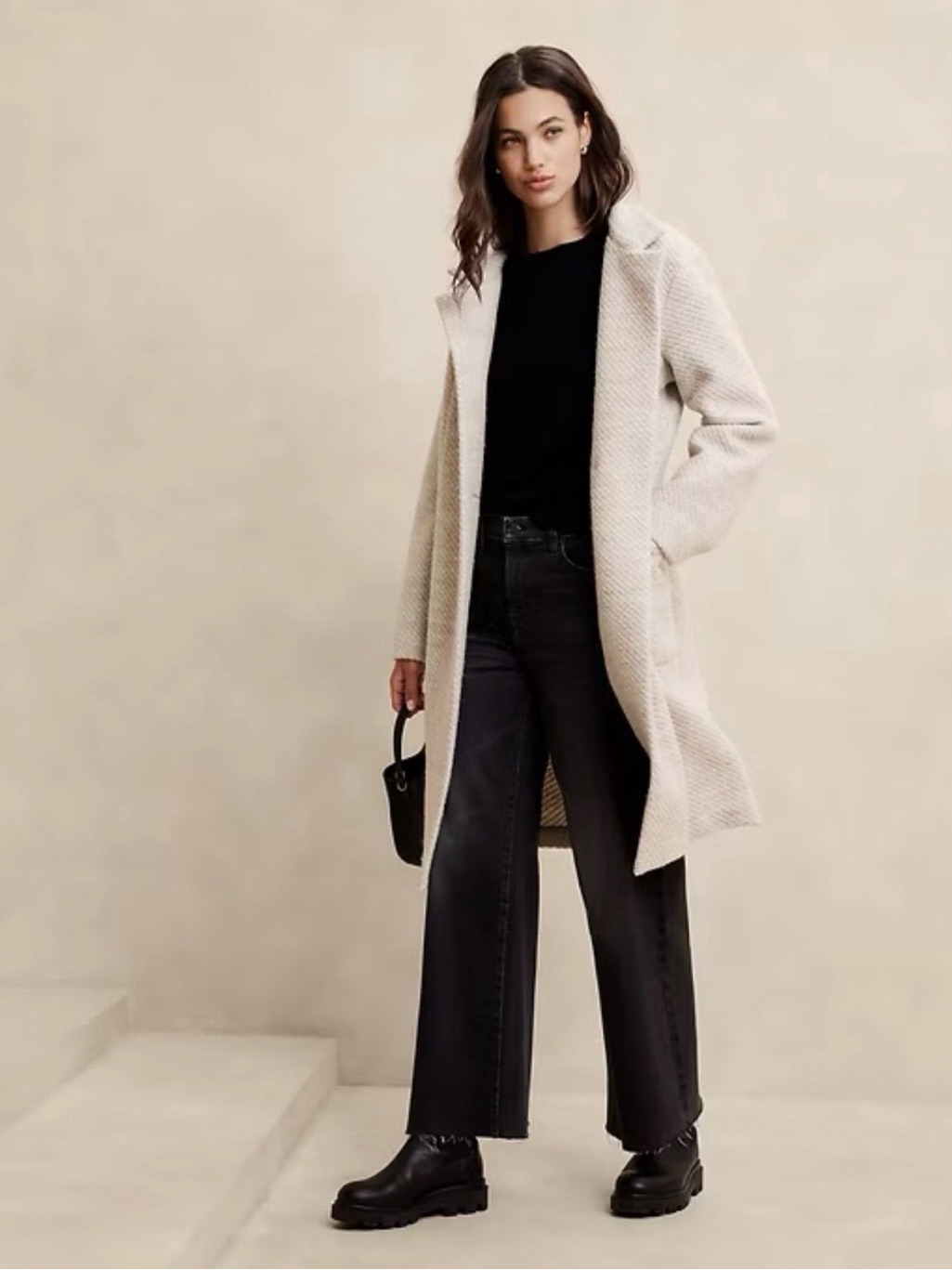 Banana Republic Light Gray Textured Wool Blend Pea Coat